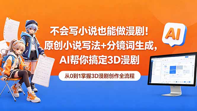 不会写小说也能做漫剧！原创小说写法+分镜词生成，AI帮你搞定3D漫剧-副业心选