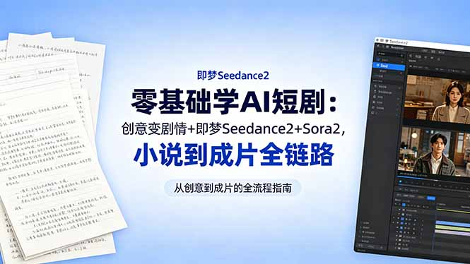 零基础学AI短剧：创意变剧情+即梦Seedance2+Sora2，小说到成片全链路-副业心选