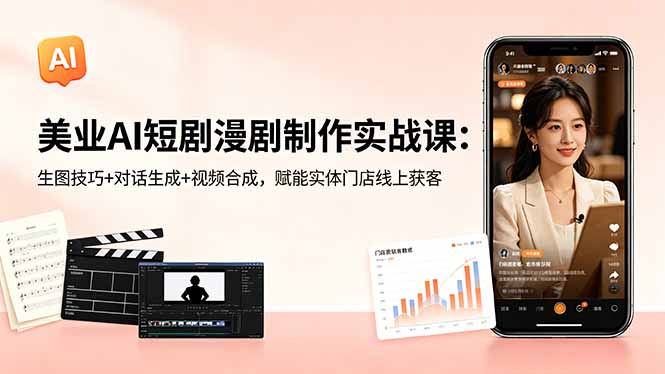 美业AI短剧漫剧制作实战课：生图技巧+对话生成+视频合成，赋能实体门店线上获客-副业心选