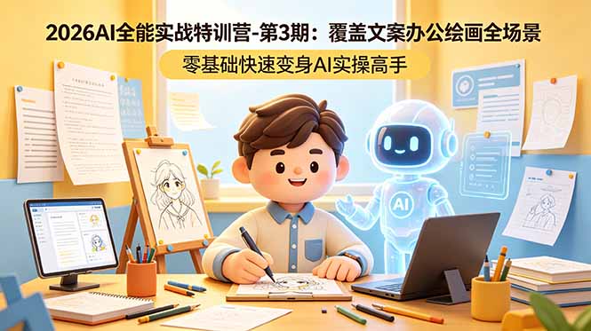 2026AI全能实战特训营-第3期：覆盖文案办公绘画全场景 零基础快速变身AI实操高手-副业心选