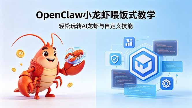 不用懂技术！OpenClaw小龙虾喂饭式教学，轻松玩转AI龙虾与自定义技能 (5月22更新-副业心选