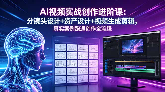 AI视频实战创作进阶课：分镜头设计+资产设计+视频生成剪辑，真实案例跑通创作全流程-副业心选