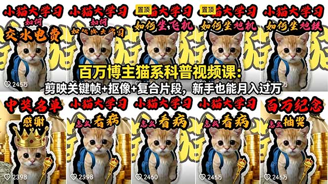 百万博主猫系科普视频课：剪映关键帧+抠像+复合片段，新手也能月入过万-副业心选