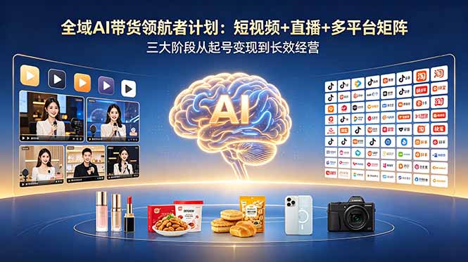 全域AI带货领航者计划：短视频+直播+多平台矩阵，三大阶段从起号变现到长效经营-副业心选