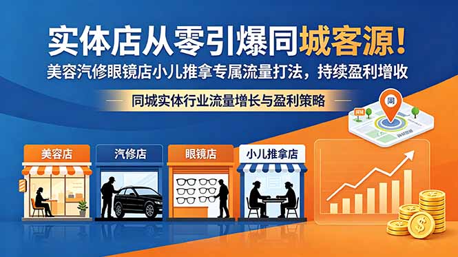 实体店从零引爆同城客源！美容汽修眼镜店小儿推拿专属流量打法，持续盈利增收-副业心选