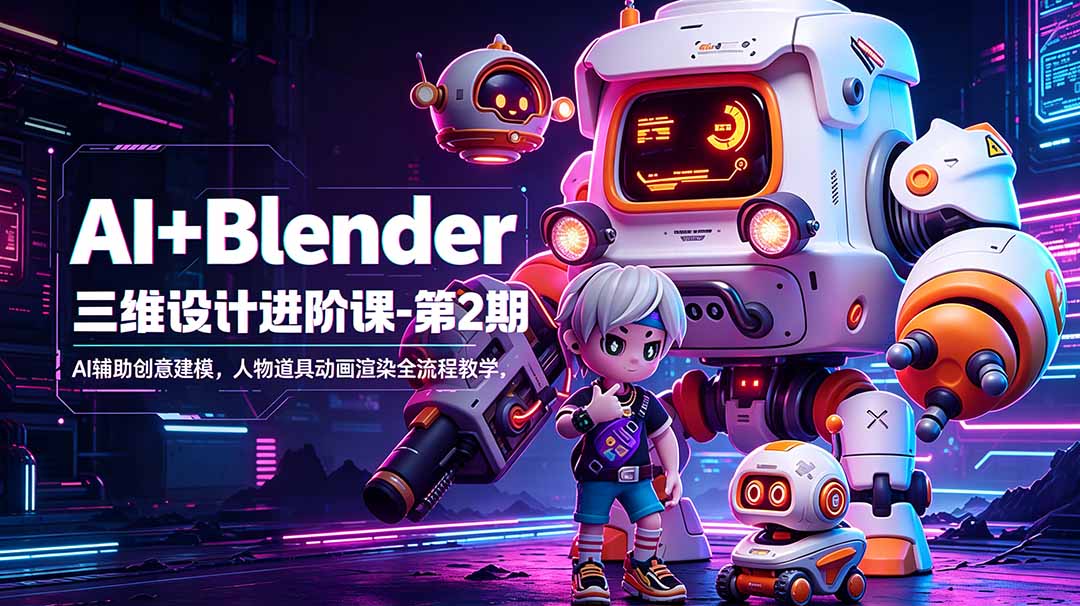 AI+Blender三维设计进阶课-第2期：AI辅助创意建模，人物道具动画渲染全流程教学-副业心选