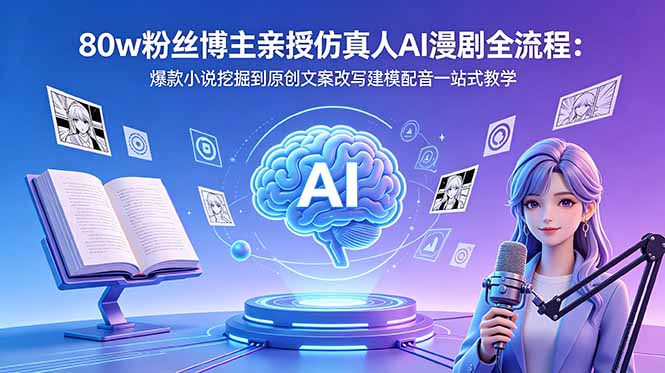 80w粉丝博主亲授仿真人AI漫剧全流程：爆款小说挖掘到原创文案改写建模配音一站式教学-副业心选