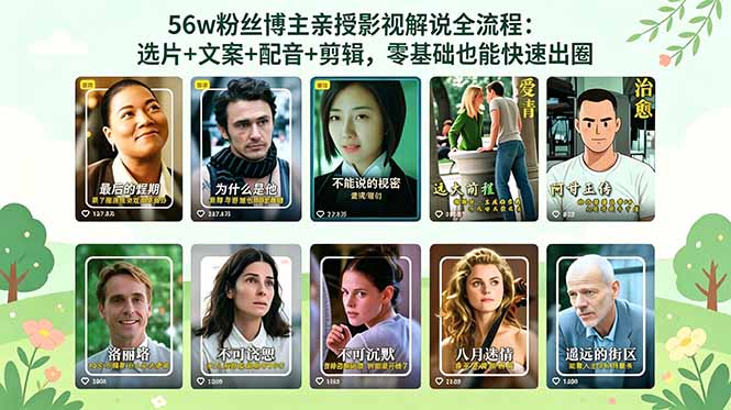 56万粉丝博主亲授影视解说全流程：选片+文案+配音+剪辑，零基础也能快速出圈-副业心选