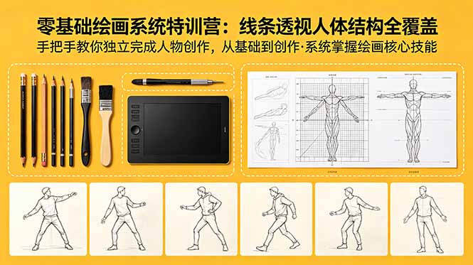 零基础绘画系统特训营：线条透视人体结构全覆盖，手把手教你独立完成人物创作-副业心选