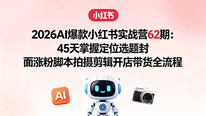 2026AI爆款小红书实战营62期：45天掌握定位选题封面涨粉脚本拍摄剪辑开店带货全流程-副业心选