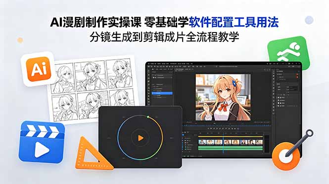 AI漫剧制作实操课 零基础学软件配置工具用法 分镜生成到剪辑成片全流程教学 - 副业心选-副业心选