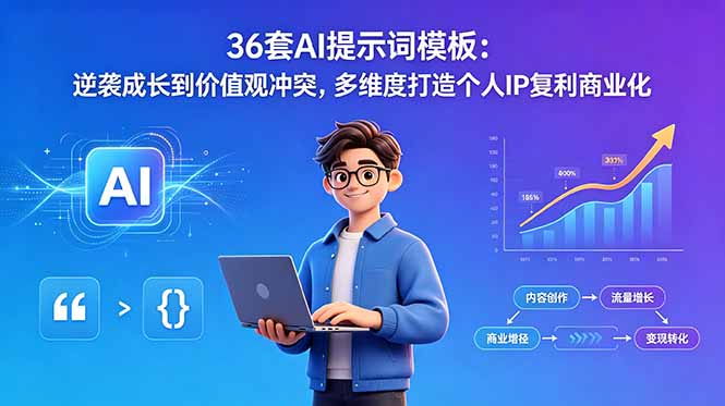 36套AI提示词模板：逆袭成长到价值观冲突，多维度打造个人IP复利商业化-副业心选