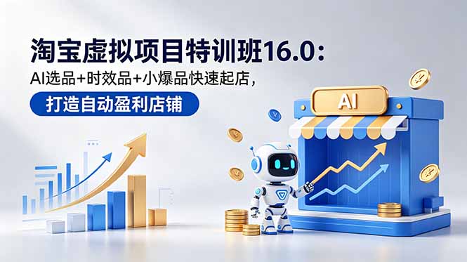 淘宝虚拟项目特训班16.0：AI选品+时效品+小爆品快速起店，打造自动盈利店铺-副业心选