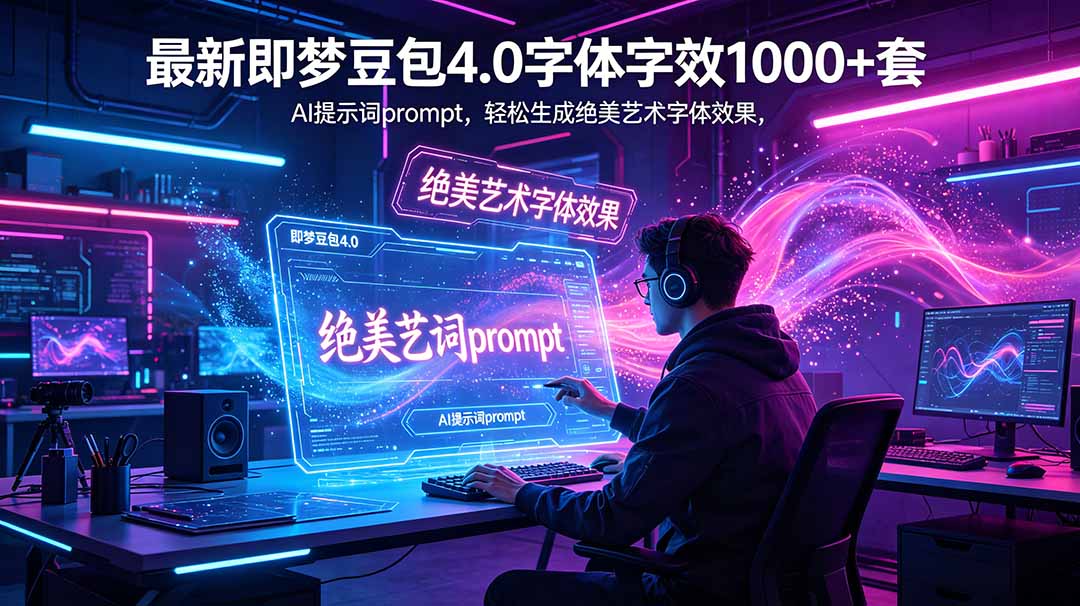 最新即梦豆包4.0字体字效1000+套，AI提示词prompt，轻松生成绝美艺术字体效果-副业心选