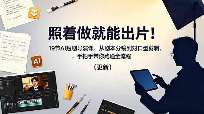 照着做就能出片！19节AI短剧导演课，从剧本分镜到对口型剪辑，手把手带你跑通全流程(更新 - 副业心选-副业心选
