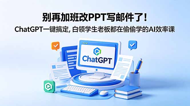 别再加班改PPT写邮件了！ChatGPT一键搞定，白领学生老板都在偷偷学的AI效率课-副业心选