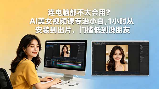 连电脑都不太会用？AI美女视频课专治小白，1小时从安装到出片，门槛低到没朋友-副业心选