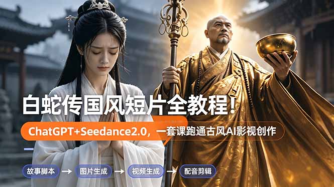 白蛇传-国风短片全教程！ChatGPT+Seedance2.0，一套课跑通古风AI影视创作-副业心选