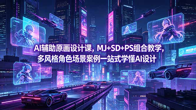 AI辅助原画设计课，MJ+SD+PS组合教学，多风格角色场景案例一站式学懂AI设计-副业心选