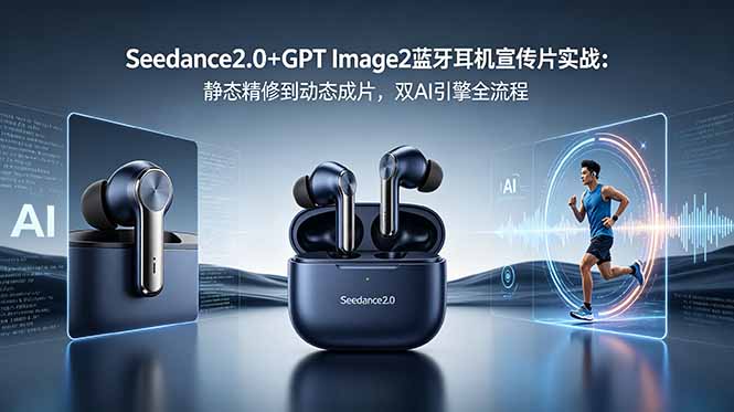 Seedance2.0+GPT Image2蓝牙耳机宣传片实战：静态精修到动态成片，双AI引擎全流程-副业心选