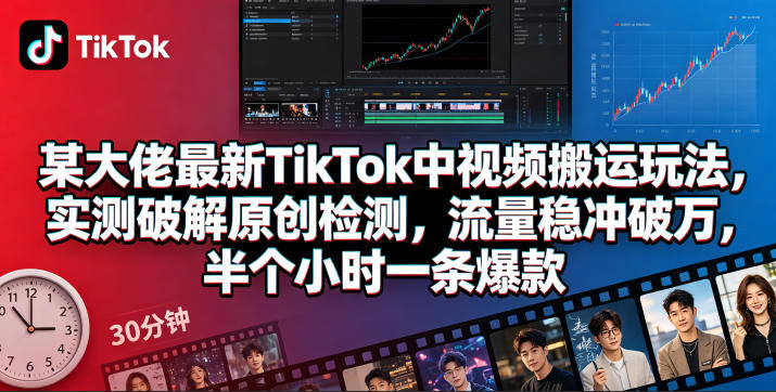 某大佬最新TikTok中视频搬运玩法，实测破解原创检测，流量稳冲破万，半个小时一条爆款-副业心选