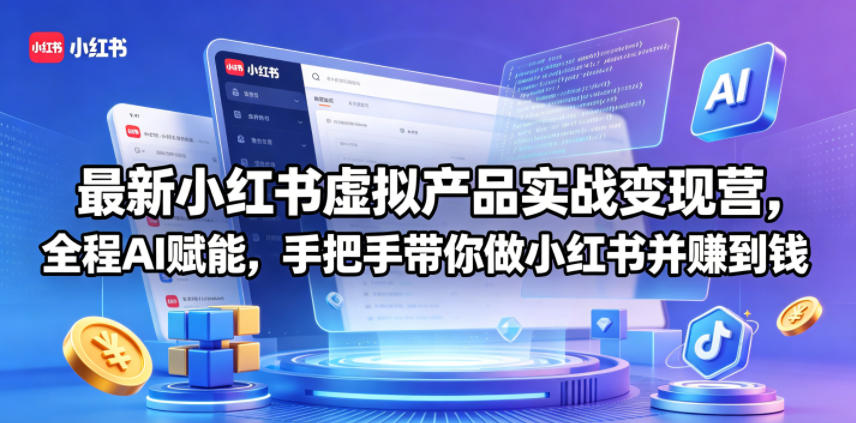 最新小红书虚拟产品实战变现营，全程AI赋能，手把手带你做小红书并赚到钱-副业心选