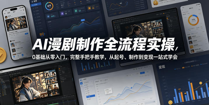 AI漫剧制作全流程实操，0基础从零入门，完整手把手教学，从起号、制作到变现一站式学会-副业心选