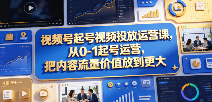 视频号起号视频投放运营课，从0-1起号运营，把内容流量价值放到更大-副业心选