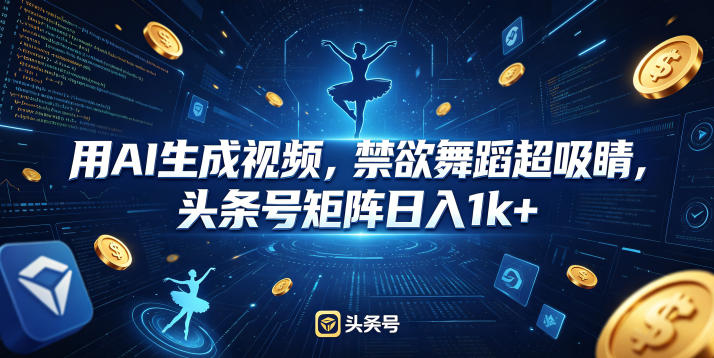 用AI生成视频，禁欲舞蹈超吸睛，头条号矩阵日入1k+-副业心选