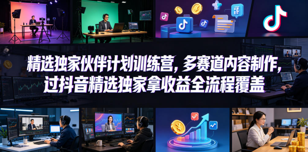 小豁食堂精选独家伙伴计划训练营，多赛道内容制作，过抖音精选独家拿收益全流程覆盖-副业心选