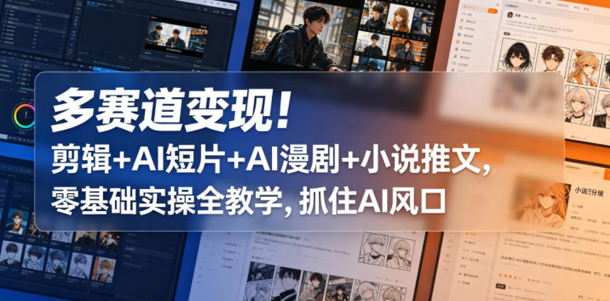 多赛道变现！剪辑+AI短片+AI漫剧+小说推文，零基础实操全教学，抓住AI风口 - 副业心选-副业心选