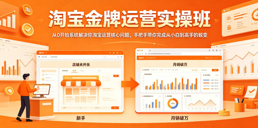 淘宝金牌运营实操班，从0开始系统解决你淘宝运营核心问题，手把手带你完成从小白到高手的蜕变-副业心选
