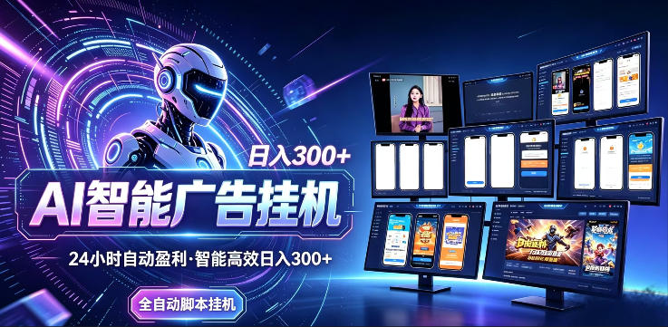AI智能广告挂G项目，无需人工，单机稳定日入200+，可矩阵放大，24小时不间断刷广告賺收益【揭秘】-副业心选