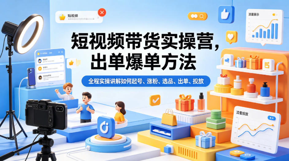 短视频带货实操营，出单爆单方法，全程实操讲解如何起号、涨粉、选品、出单、投放(更新0515)-副业心选