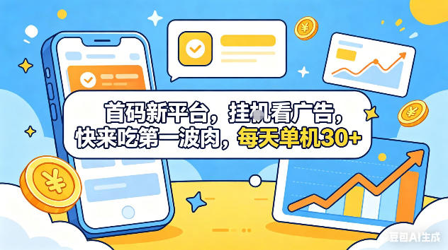 首码新平台，挂G自动看广告，快来吃第一波肉，每天单机30+，可矩阵放大【揭秘】-副业心选