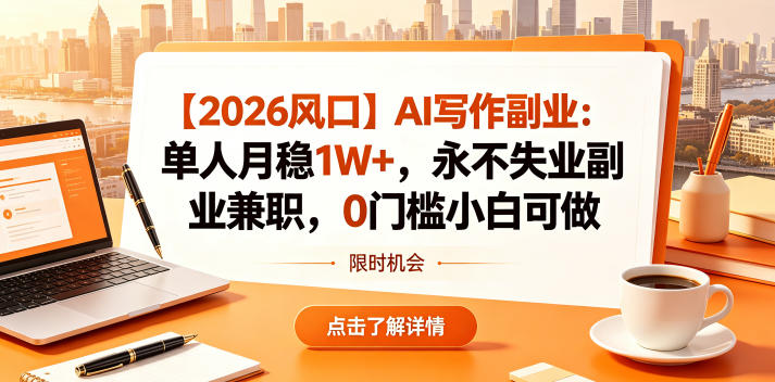 【2026风口】AI写作副业：单人月稳1W+，永不失业副业兼职，0门槛小白可做【揭秘】-副业心选