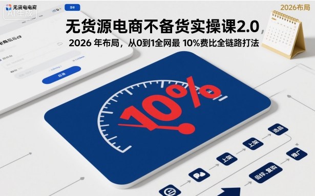无货源电商不备货实操课2.0，2026年布局，从0到1全网最低10%费比全链路打法【更新26年5月19日】-副业心选