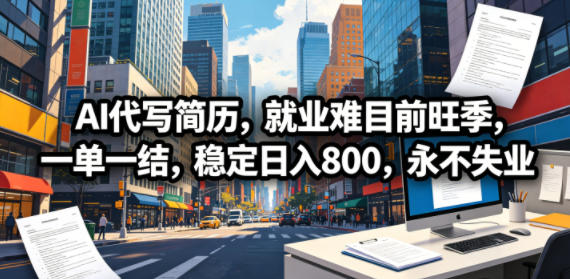 AI代写简历，就业难目前旺季，一单一结，稳定日入800，永不失业-副业心选