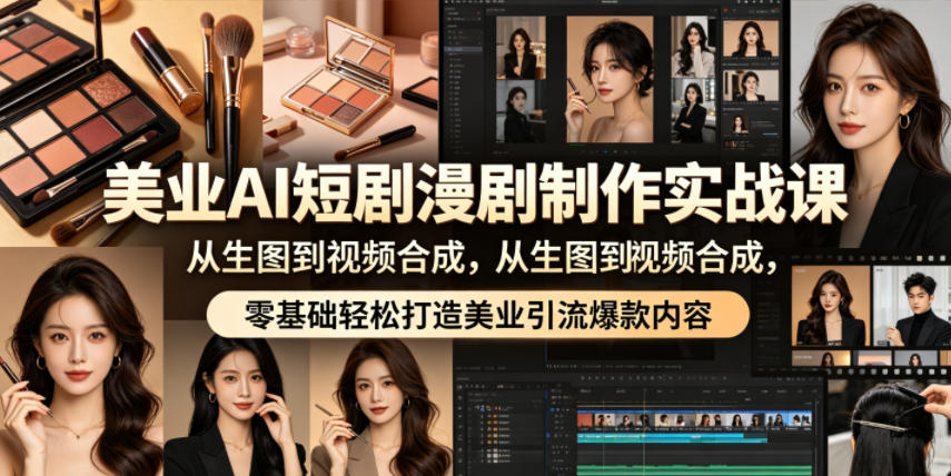 美业AI短剧漫剧制作实战课，从生图到视频合成，零基础轻松打造美业引流爆款内容-副业心选
