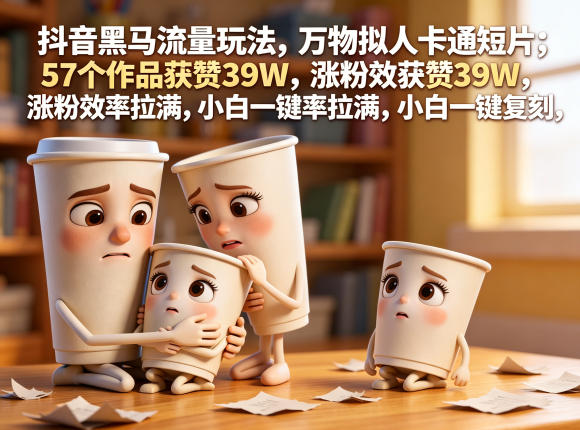 抖音黑马流量玩法，万物拟人卡通短片，57个作品获赞39W，涨粉效率拉满，小白一键复刻，保姆级拆解-副业心选