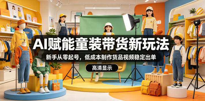 AI赋能童装带货新玩法，新手从零起号，低成本制作货品视频稳定出单-副业心选