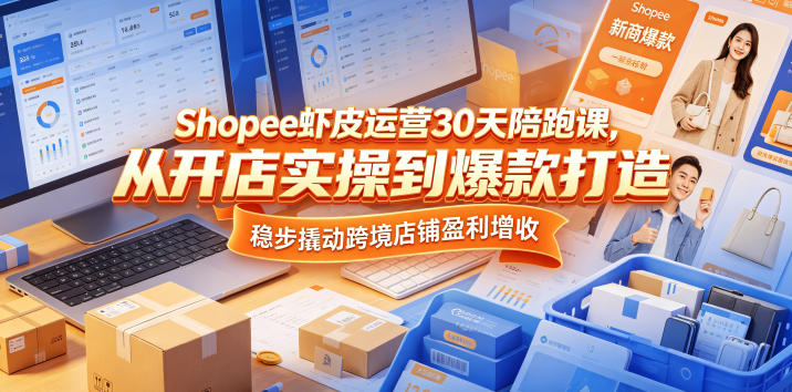 Shopee虾皮运营30天陪跑课，从开店实操到爆款打造，稳步撬动跨境店铺盈利增收-副业心选