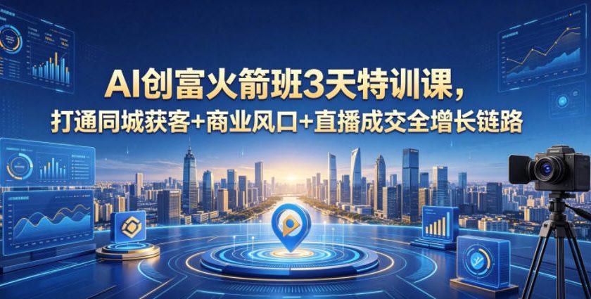 AI创富火箭班3天特训课，打通同城获客+商业风口+直播成交全增长链路，2026年4月新课 - 副业心选-副业心选