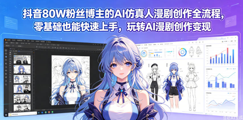 抖音80W粉丝博主的AI仿真人漫剧创作全流程，零基础也能快速上手，玩转AI漫剧创作变现-副业心选