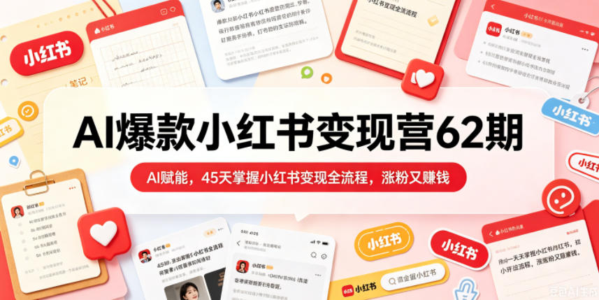 AI爆款小红书变现营62期2026年5月，AI赋能，45天掌握小红书变现全流程，涨粉又賺钱-副业心选