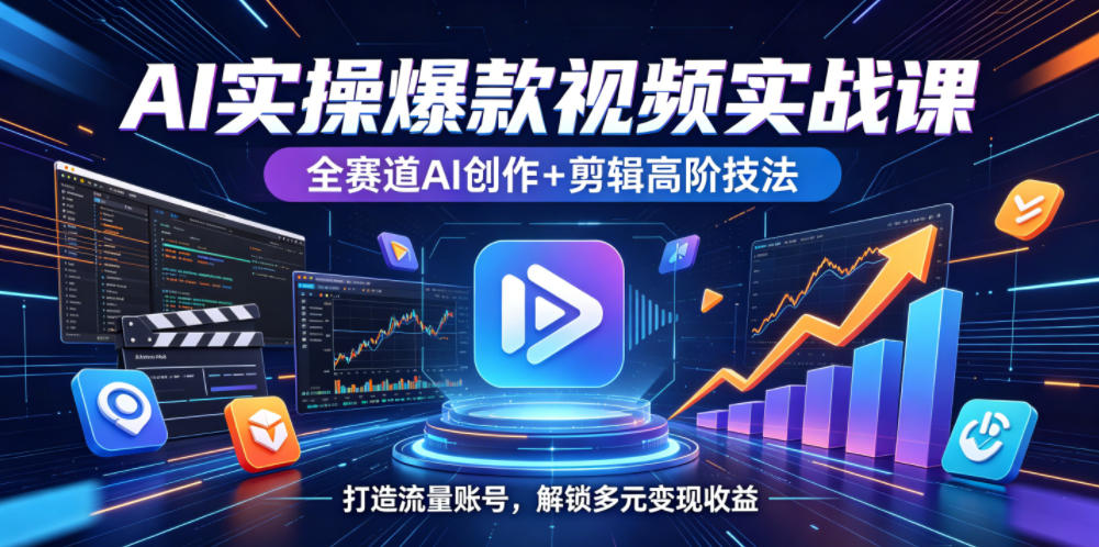 AI实操爆款视频实战课，全赛道AI创作+剪辑高阶技法，打造流量账号，解锁多元变现收益-副业心选