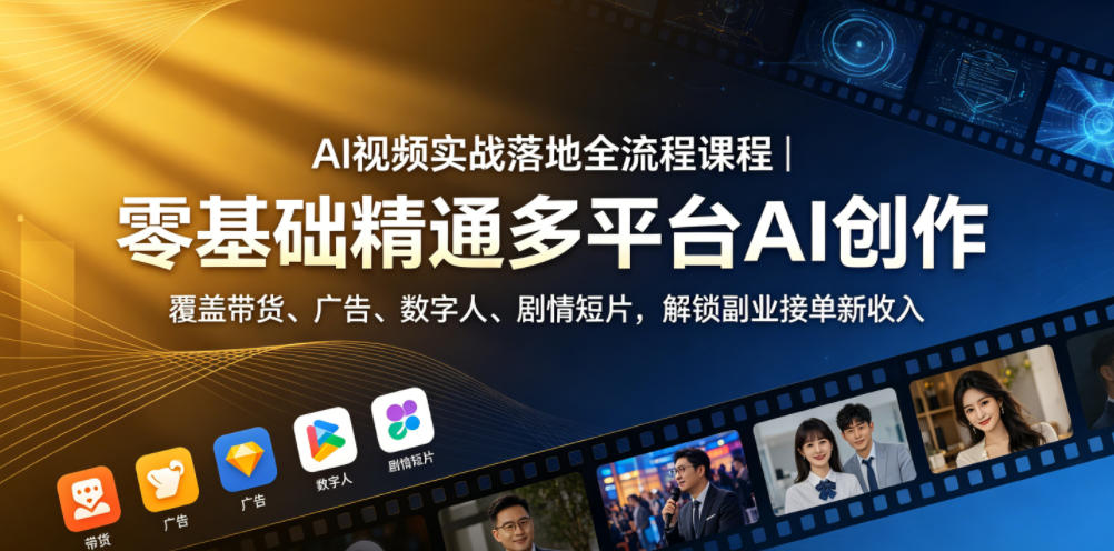 AI视频实战落地全流程课程｜零基础精通多平台AI创作，覆盖带货、广告、数字人、剧情短片，解锁副业接单新收入-副业心选