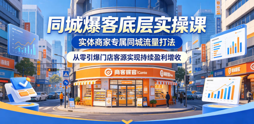 同城爆客底层实操课，实体商家专属同城流量打法，从零引爆门店客源实现持续盈利增收-副业心选