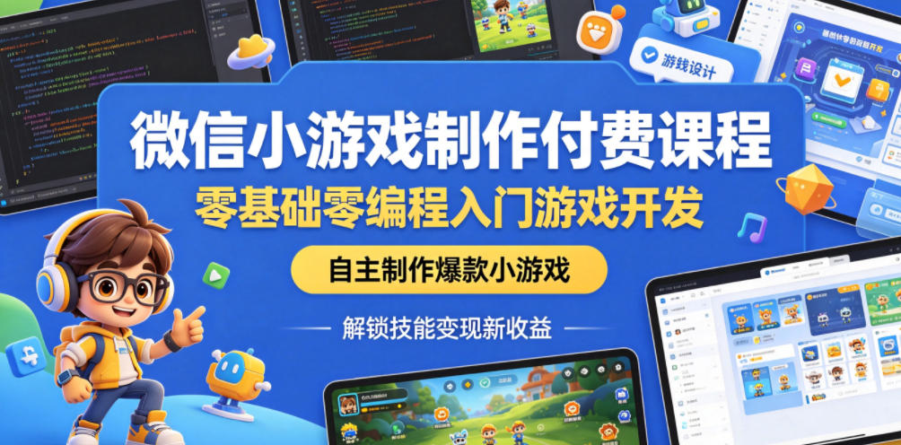 微信小游戏制作付费课程，零基础零编程入门游戏开发，自主制作爆款小游戏，解锁技能变现新收益-副业心选