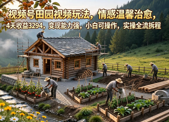 视频号田园视频玩法，情感温馨治愈，4天收益3294，变现能力强，小白可操作，实操全流程拆解-副业心选